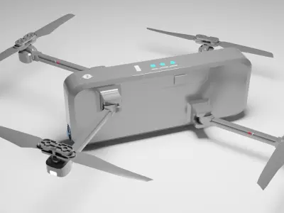 Drone silver with four propellers Low-poly 3D model