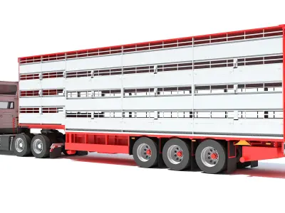  Animal Transporter Semi Truck and Trailer 3D model