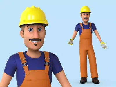 Cartoon Worker Character Low-poly 3D model