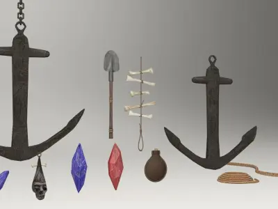 Sailor items and accessories Low-poly 3D model