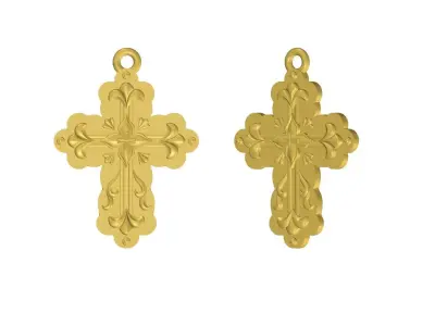 Cross Pendant with Flowral Relief Design  3D print model