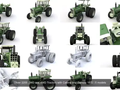Oliver 2255 2WD and 4WD Tractors with Cabine and Canopy 1972 3D Model Pack