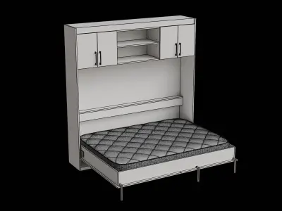 White Wall Bed Cabinet Opened Low-poly 3D model
