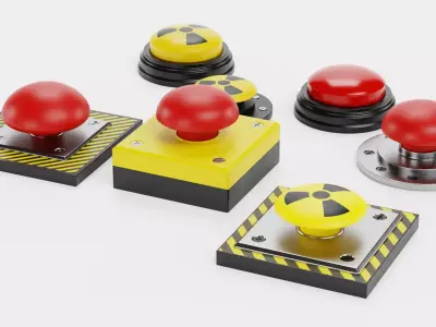 7 Emergency Buttons - Industrial Control Push Switches Set 3D model