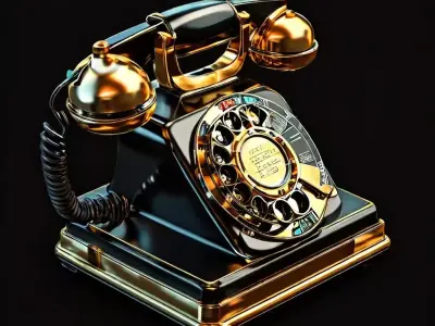 Vintage Gold and Black Rotary Phone Low-poly 3D model