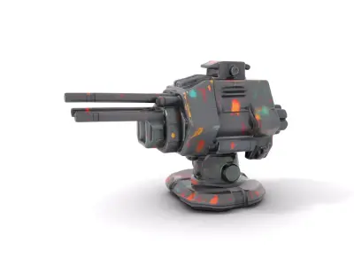 Colorful Turret Cannon Model Pack for Game Integration Low-poly 3D model