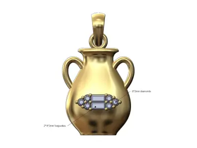 Diamond baguette cluster urn pendant charm with bail 3D print model