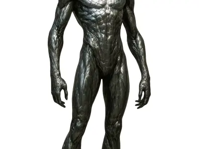 Metallic Alien Humanoid Sculpture 3D model