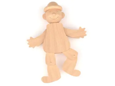 Wooden toy clown 3D model