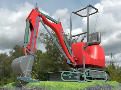 Mini-Excavator Rigged and High-Poly 3D model