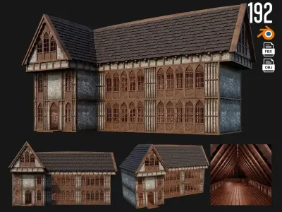 4 Old Medieval Houses Pack 4K Textures GameReady 189 to 192 Low-poly 3D model