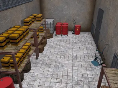 Chemical Explosive Wharehouse and Chemical Containers  Low-poly 3D model