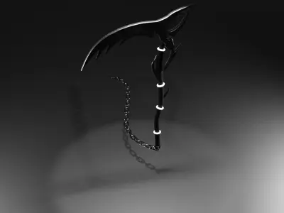 Stylized Scythe Weapon with chain PBR High poly game ready 3D model