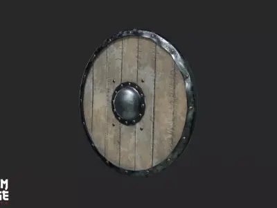 Wooden Medieval Shield Low-poly 3D model