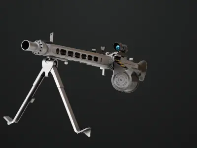 Machine Gun 08 Silver All PBR Unity UE Textures Low-poly 3D model