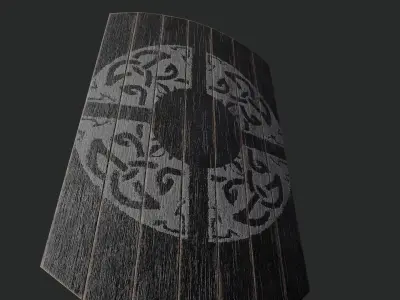 Slavic square wooden shield-painted black with  nordic symbol Low-poly 3D model