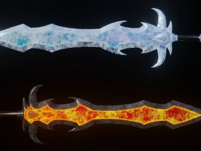 Volcanic and Ice Sword - Anime Low-poly 3D model