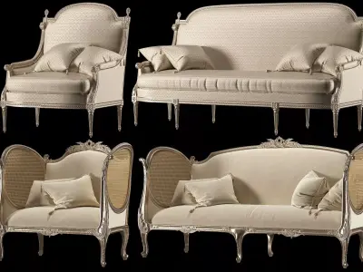 Louis sofa and armchair set 3D model