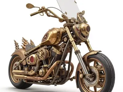 Steampunk Mechanical Dragon Chopper Motorcycle Low-poly 3D model