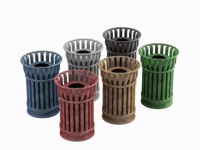 Steel Trash Can Set B Low-poly 3D model