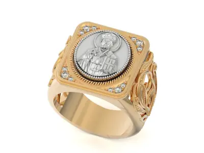 men signet ring Nikolai the Wonderworker 1354 3D print model