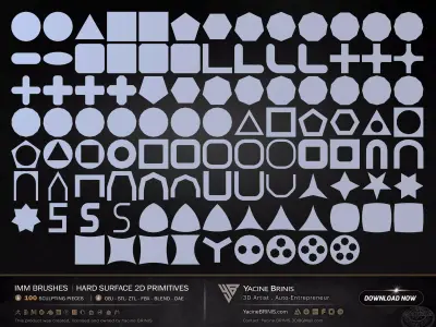 100 Hard Surface IMM 2D Primitives Low-poly 3D model