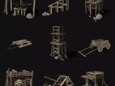 QUARRY MINE MACHINES CONSTRUCTION TOOL MACHINERY COLLECTION Low-poly 3D model