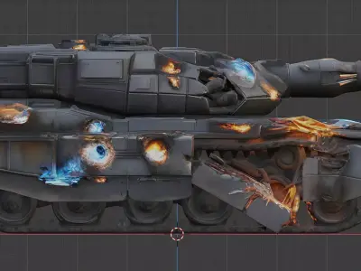 Heavy Sci-Fi Tank - Destroyed Wreck Game Ready PBR Low-poly 3D model