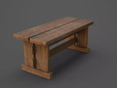 Medieval Vintage old  Wooden Table Chunky PBR  Low-poly 3D model