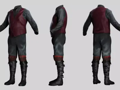 Pirate Captain Outfit - Game Ready Realistic Clothing Set Low-poly 3D model
