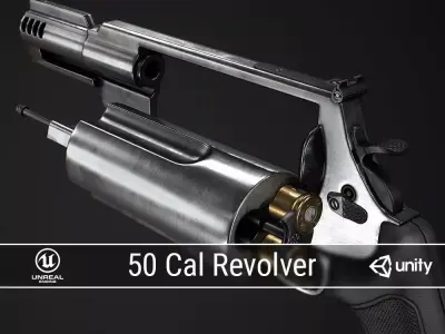 PBR 50 Cal Revolver Low-poly 3D model