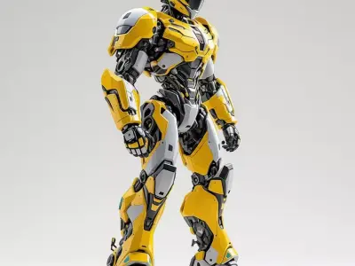 Yellow Mech Robot 3D Model LowPoly Black Armor Sci-Fi Design Low-poly 3D model