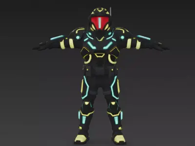 Cartoon Cyberpunk Rigged Mercenary 3D Model Low-poly 3D model buy