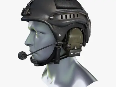 Tactical Headset Military Helmet Low Poly Low-poly 3D model