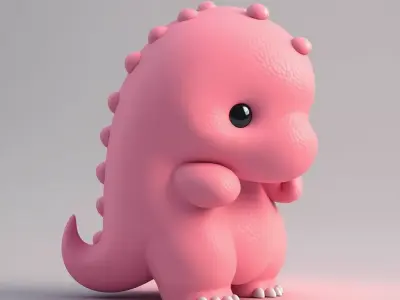 Cute Pink Dino 3D Model LowPoly Soft Texture Chibi Design Low-poly 3D model