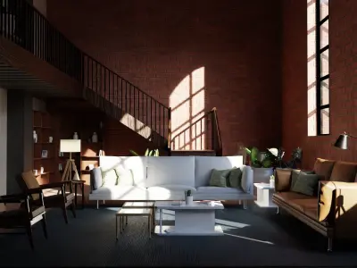 industrial living room 3D model purchase