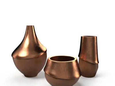 Vase Set of 5 Low-poly 3D model