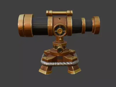 Brass Telescope Game-Ready 3D Model with PBR Materials Low-poly 3D model