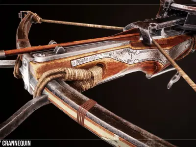 Crossbow with Cranequin Low-poly 3D model
