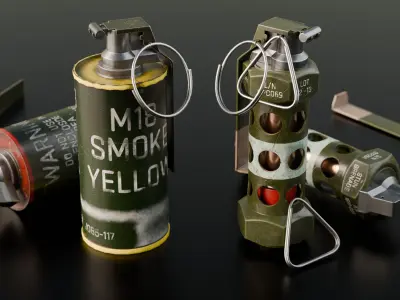 Stun and Smoke Grenade 3D Model Pack - Game Ready PBR Mid Poly Low-poly 3D model