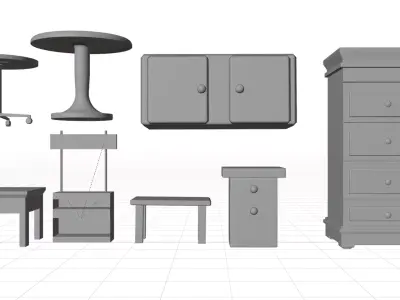 Old Vintage Furniture Pack 01 Low-poly 3D model