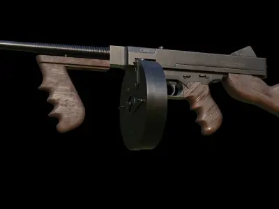 Thompson submachine gun Low-poly 3D model 2