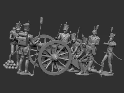 Gribeauval cannon 6 servants and a bonus observer Cuirassier  v2 3D print model