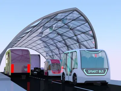 EV charging station with future vehicles II 3D model