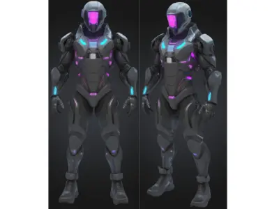 Neon Cybernetic Soldier Low-poly 3D model