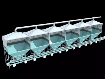 Concerete batching plant feeding hoppers 3D model