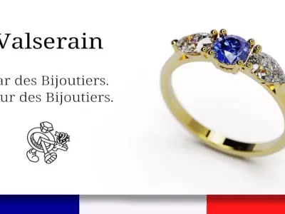 Ring 3 stone gold 3D print model