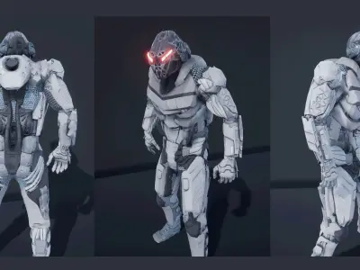 Cyborg Soldier V2 unreal engine asset Low-poly 3D model