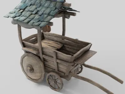 Medieval Cart Low-poly 3D model 6