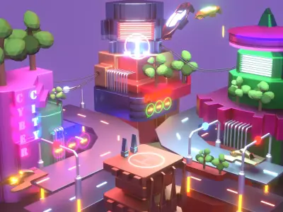 Ski-fi city low poly Low-poly 3D model